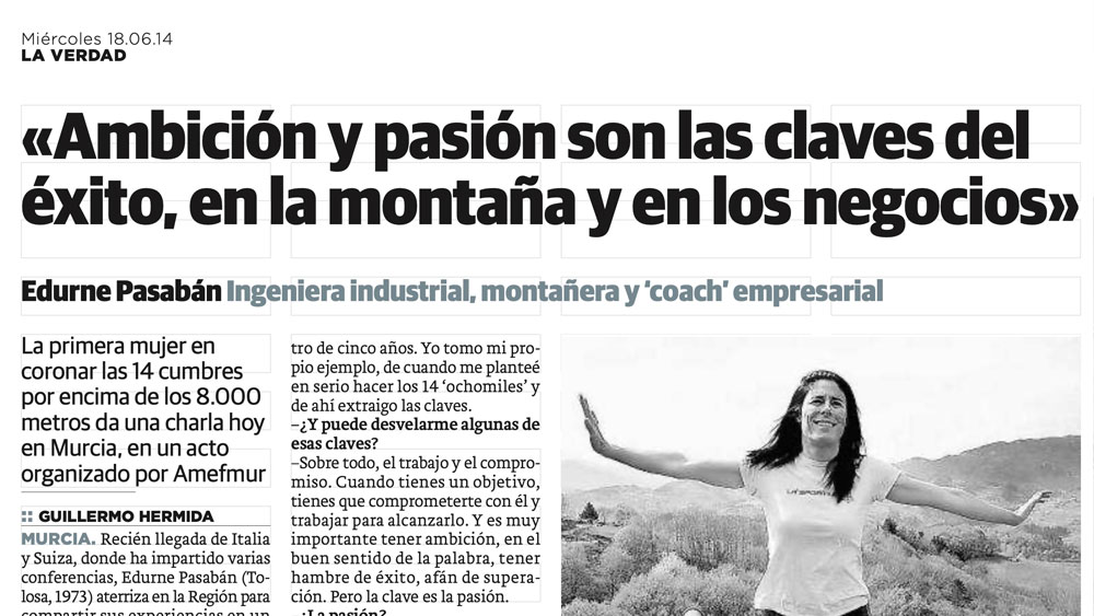 Image of Edurne Pasaban used in La Verdad newspaper